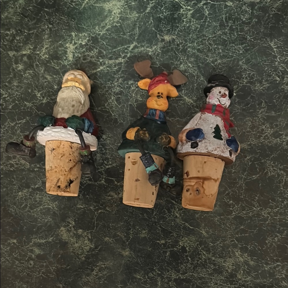 Festive Holiday Wine Bottle Stoppers - Set of 3